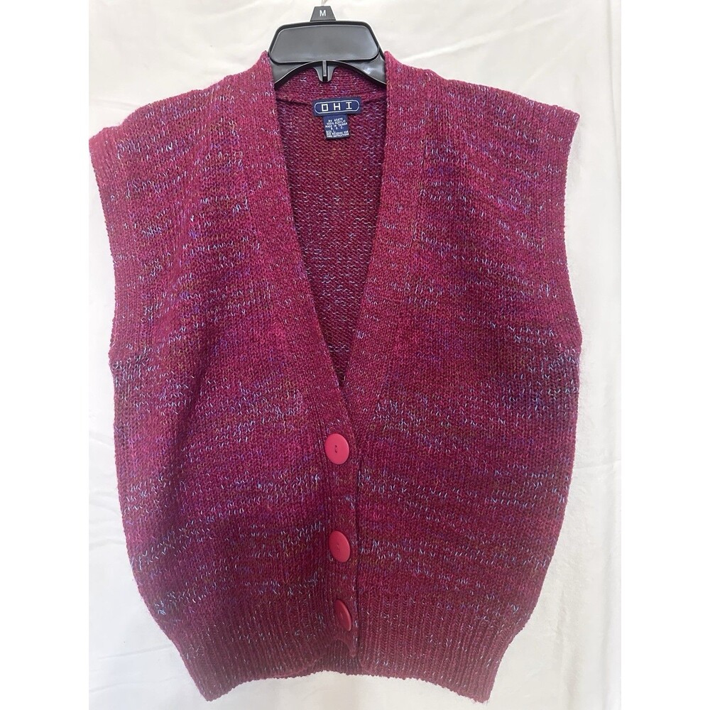 VTG Cranberry Sweater Vest With Blue Woven Accents Woven In, Preppy, Academia